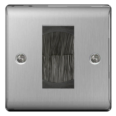 BG Brushed Steel Satin Single 1 Gang Brush Cable Entry Wall Plate Black by British General (BG-NBSEMS1+EMFO-1)