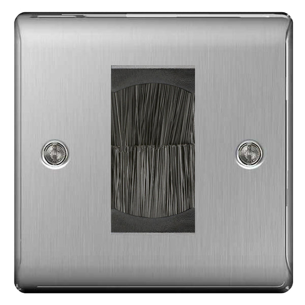 BG Brushed Steel Satin Single 1 Gang Brush Cable Entry Wall Plate Black