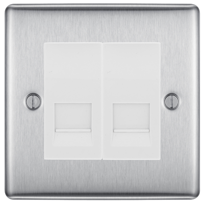 BG Nexus Brushed Steel Double Master Telephone Socket – White Insert by British General (BG-NBSBTM2W)