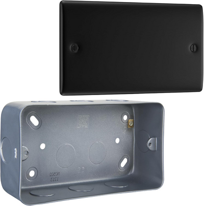 BG Nexus Matt Black Double Blanking Plate with Surface Pattress Back Box by British General (BG-NFB95+MC502-01)
