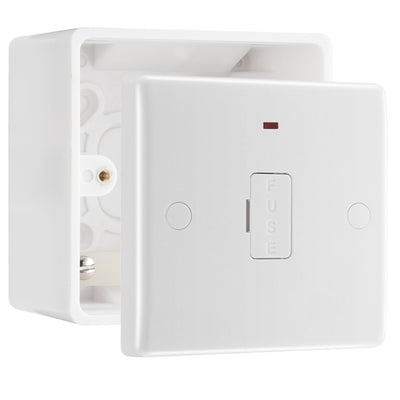 BG Nexus 13A Flex Unswitched Spur + Neon + Cable Outlet & 50mm Pattress Back Box by British General (BG-857+877)