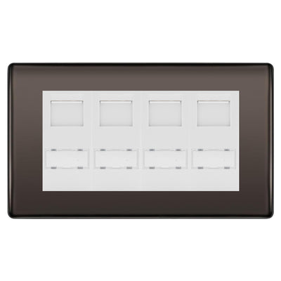 BG Nexus Black Nickel 4 Gang RJ45 CAT6 Data Socket White Inserts by British General (BG-NBNRJ454C5EW)