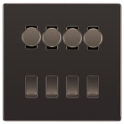BG Screwless Black Nickel 8 Gang Switch 4x Trailing Edge LED Dimmer 4x 2Way Custom Switch by British General (BG-SCRL-BN-8G-CUSTOM-4x-Dimmer-4x-2WAY)