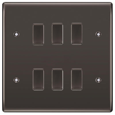 BG Black Nickel 6 Gang Intermediate Custom Grid Light Switch with Back Box Included by British General (BG-NEXUS-BN-6G-CUSTOM-6x-INT-SWITCH)