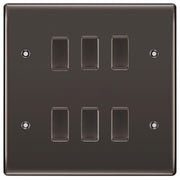 BG Black Nickel 6 Gang Intermediate Custom Grid Light Switch with Back Box Included by British General (BG-NEXUS-BN-6G-CUSTOM-6x-INT-SWITCH)