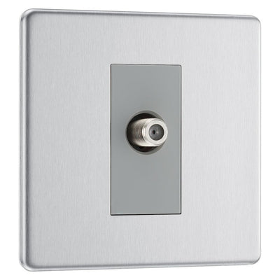 BG Screwless Brushed Steel Single Satellite Socket FBS64 with 25mm Steel Back Box