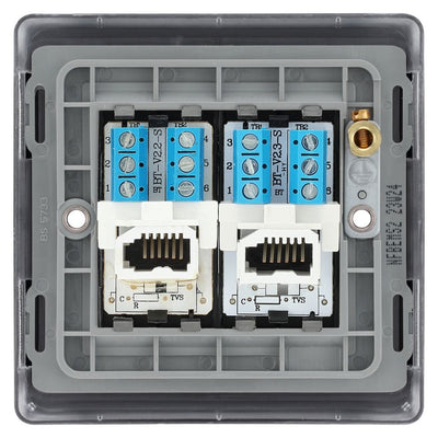 BG Nexus Matt Black Double Slave Telephone Socket NFBBTS2 with 35mm Steel Back Box