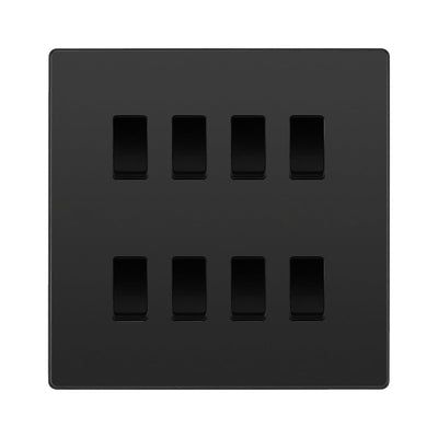 BG Evolve Black Chrome 8 Gang Intermediate Custom Grid Light Switch with Back Box Included by British General (BG-EVOLVE-BC-8G-CUSTOM-8x-INT-SWITCH)