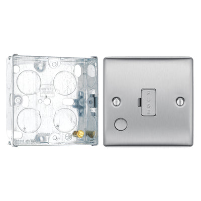 BG Nexus Brushed Steel 13A Unswitched Spur + Cable Outlet NBS55 with 25mm Steel Back Box by British General (BG-NBS55+HGS02)