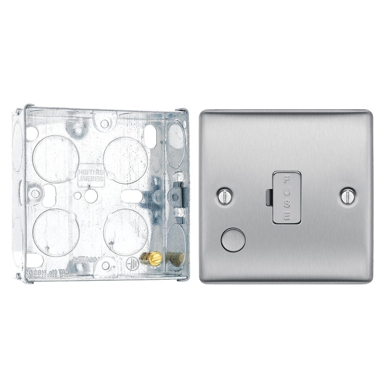 BG Nexus Brushed Steel 13A Unswitched Spur + Cable Outlet NBS55 with 25mm Steel Back Box
