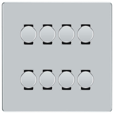BG Polished Chrome Screwless Flat Plate 8 Gang Trailing Edge LED Dimmer Light Switch 2 Way Custom Switch by British General (SCREWLESS-PC-8G-CUSTOM-8xDIMMER-2Way)