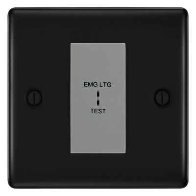 BG Nexus Metal Matt Black 20AX 2 Way Emergency Lighting Test Key Switch - Key Included - Grey Insert