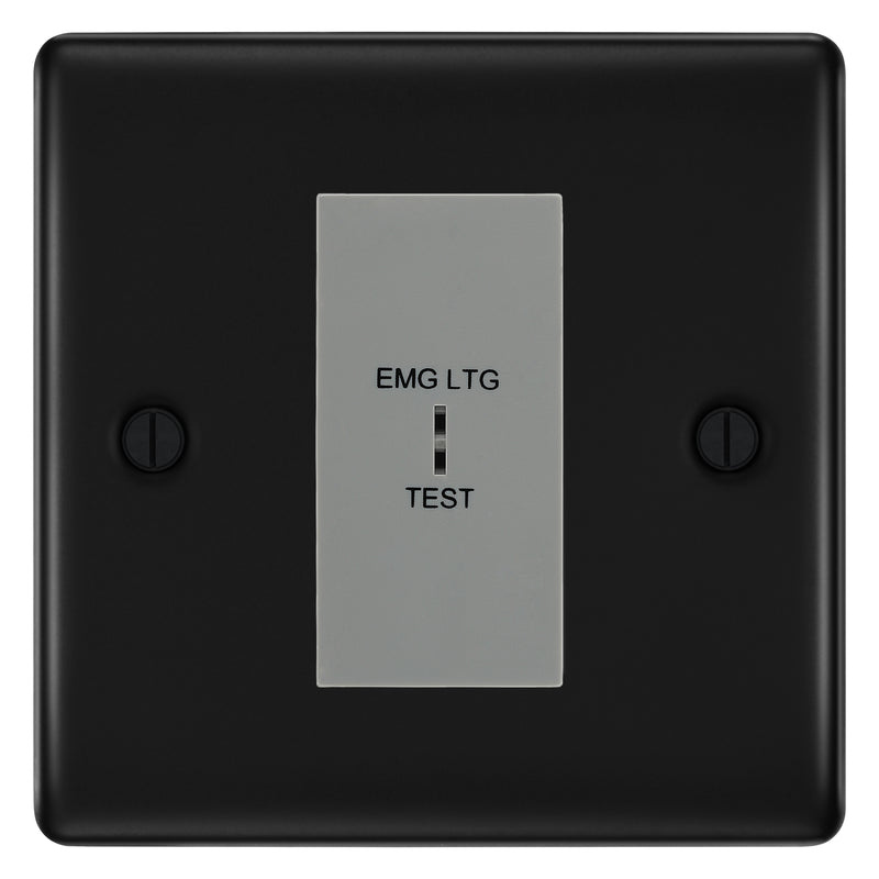 BG Nexus Metal Matt Black 20AX 2 Way Emergency Lighting Test Key Switch - Key Included - Grey Insert