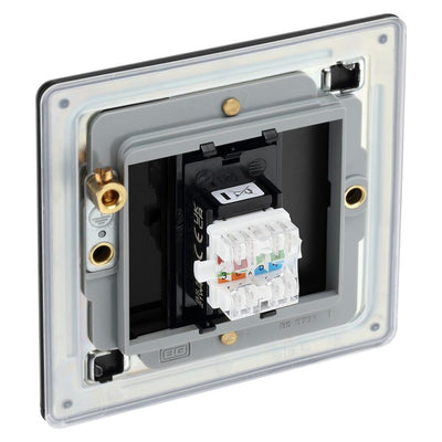BG Screwless Matt Black RJ45 Single Telephone Socket FFBRJ451 with 25mm Steel Back Box