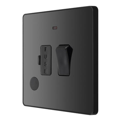 BG Evolve Black Chrome 13A Switched Spur with Neon and Flex Outlet PCDBC52B with 35mm Steel Back Box