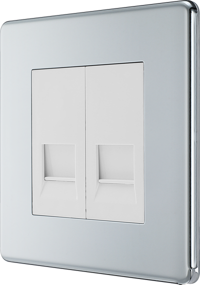 BG Electrical FPCBTM2 Nexus Flatplate Screwless Polished Chrome 2 Gang Master Telephone Socket