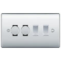 BG Nexus Polished Chrome 4 Gang Switch 2x Trailing Edge LED Dimmer 2x Intermediate Custom Grid Switch