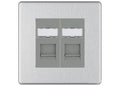 BG Screwless Brushed Steel 2 Gang RJ45 Data Socket FBSRJ452G Grey Inserts