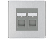 BG Screwless Brushed Steel 2 Gang RJ45 Data Socket FBSRJ452G Grey Inserts by British General (BG-FBSRJ452G)