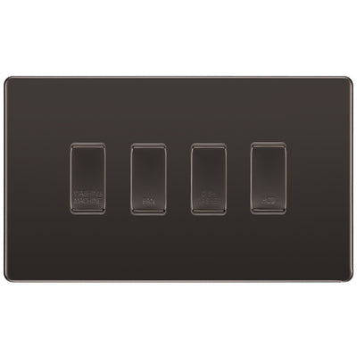 BG Screwless Black Nickel 4 Gang Engraved Custom Labelled Appliance Grid Switch by British General (Nexus-BN-Screwless-4G)