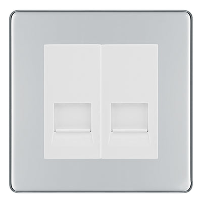 BG Screwless Polished Chrome Double Master Telephone Socket – White Insert