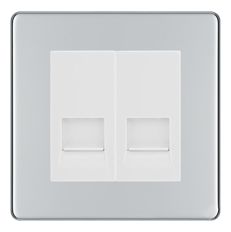 BG Screwless Polished Chrome Double Master Telephone Socket – White Insert