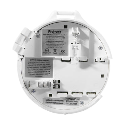 Mains Optical Smoke Alarm with Alkaline Battery Backup - Firehawk FHN250BB by Firehawk (Safelincs-FIFHN250BB)