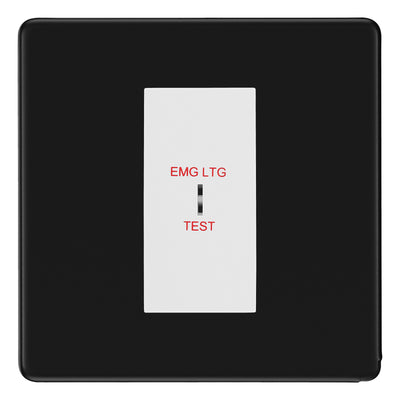 BG Flatplate Screwless Matt Black 20AX 2 Way Emergency Lighting Test Key Switch - Key Included - White Insert