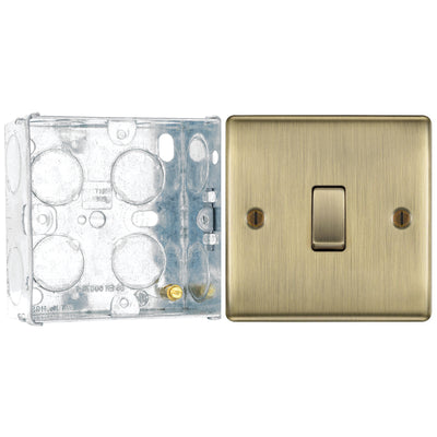 BG Nexus Antique Brass 20A 16AX Intermediate Light Switch NAB13 with 35mm Steel Back Box