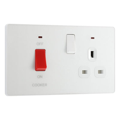 BG Evolve Pearlescent White 45A Switch 13A Switched Socket Cooker Control Unit PCDCL70W with 35mm Steel Back Box