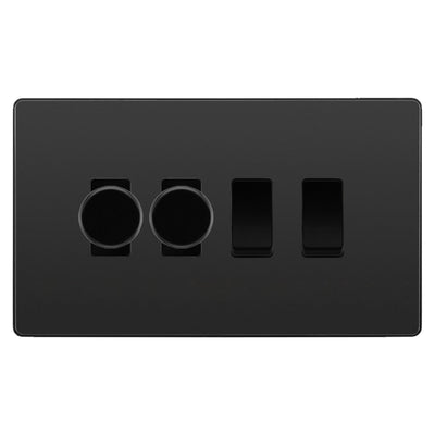 BG Evolve Black Chrome 4 Gang Light Switch 2x Trailing Edge LED Dimmer 2x 2 Way Custom Switch by British General (Evolve-BC-CUSTOM-4GANG-2x-DIMMER-2x-2WAY)