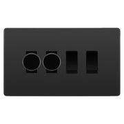 BG Evolve Black Chrome 4 Gang Light Switch 2x Trailing Edge LED Dimmer 2x 2 Way Custom Switch by British General (Evolve-BC-CUSTOM-4GANG-2x-DIMMER-2x-2WAY)