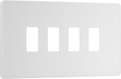 RPCDCL4W Front - The Grid modular range from British General allows you to build your own module configuration with a variety of combinations and finishes. This pearlescent white finish Evolve front plate clips on for a seamless finish, and can accommodate 4 Grid modules - ideal for switches and other domestic applications.
