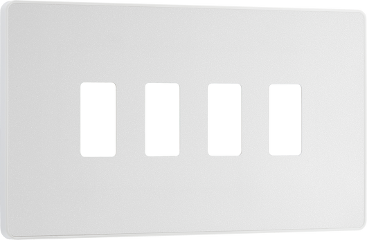 RPCDCL4W Front - The Grid modular range from British General allows you to build your own module configuration with a variety of combinations and finishes. This pearlescent white finish Evolve front plate clips on for a seamless finish, and can accommodate 4 Grid modules - ideal for switches and other domestic applications.