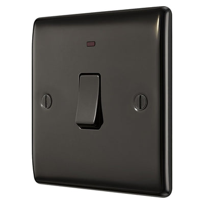 BG Nexus Metal Black Nickel 20A DP Single Switch NBN31 with 35mm Steel Back Box