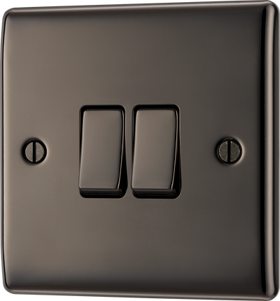 BG NBN42 Nexus Metal Black Nickel 2 Gang 10A 10AX 2 Way Plate Switch