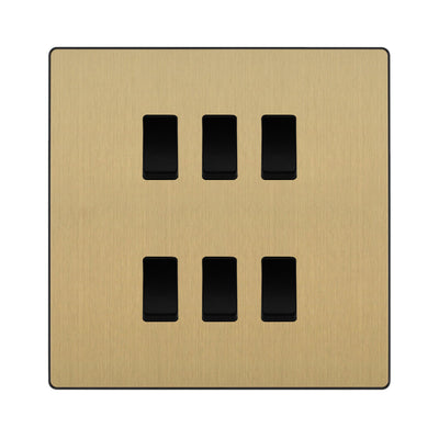 BG Evolve Satin Brass 6 Gang Custom Grid Light Switch by British General (BG-Evolve-SB-6G-CUSTOM-LIGHT-SWITCH)