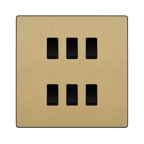 BG Evolve Satin Brass 6 Gang Custom Grid Light Switch