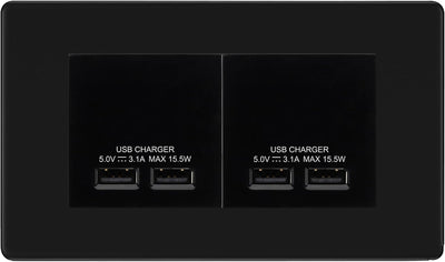 BG Screwless Matt Black 4G Euro Plate with 2X USB-A Dual Chargers – Black Insert by British General (BG-FFBEMR4+EMUSB3B)