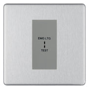 BG Flatplate Screwless Brushed Steel 20AX 2 Way Emergency Lighting Test Key Switch - Key Included - Grey Insert