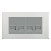 BG Screwless Brushed Steel 4 Gang Master Telephone Socket, Screw Terminal - Grey Insert by British General (BG-FBSBTMS4G)