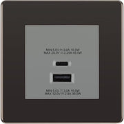 BG Black Nickel 45W USB Wall Socket Euro Module USB-A & C - Grey Insert by British General (BG-FBNEMS2+EMUSBAC45G)