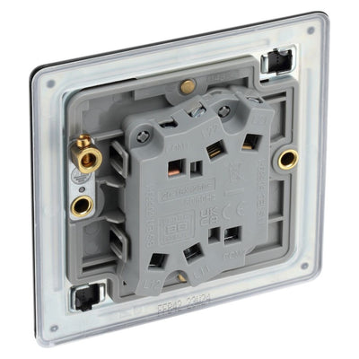 BG Screwless Matt Black 20A 16AX 2 Way Double Light Switch FFB42 with 25mm Steel Back Box