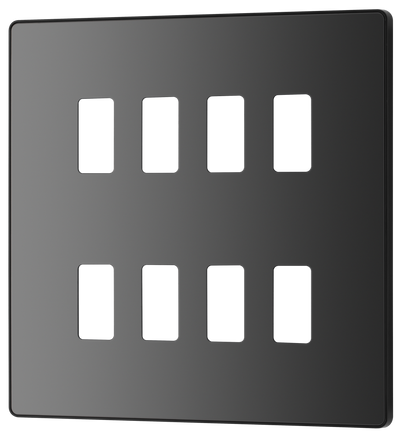 BG RPCDBC8B Evolve Grid Black Chrome 8 Module Square Front Plate - Black Trim