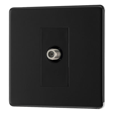 BG Screwless Matt Black Single Satellite Socket FFB64 with 25mm Steel Back Box