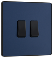BG PCDDB42B Matt Blue Evolve 2 Gang 20A 16AX 2 Way Light Switch - Black Insert by British General (BG-PCDDB42B-Shopify-SA_1)