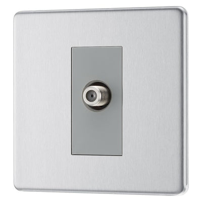 BG Screwless Brushed Steel Single Satellite Socket FBS64 with 25mm Steel Back Box