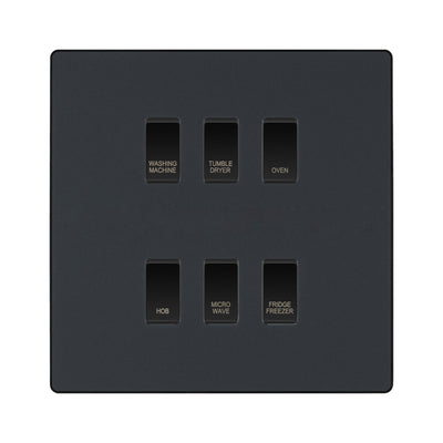 BG Evolve Matt Grey Custom Appliance Grid Switch 6 Gang Screwless by British General (BG-EVOLVE-MG-6GANG-APPLIANCE)