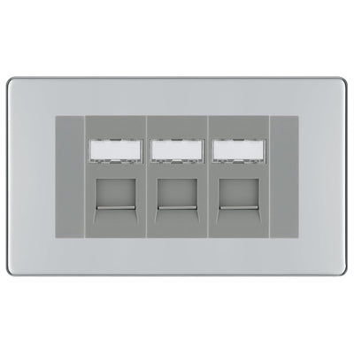 BG Screwless Polished Chrome 3 Gang RJ45 Cat6 Data Socket Outlet Grey Inserts by British General (BG-FPCRJ453G)
