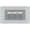 BG Screwless Polished Chrome 3 Gang RJ45 Cat6 Data Socket Outlet Grey Inserts